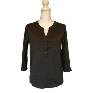 Old Navy Army Green 3/4 Sleeve Buttoned Mandarin Collar Women’s Blouse Small